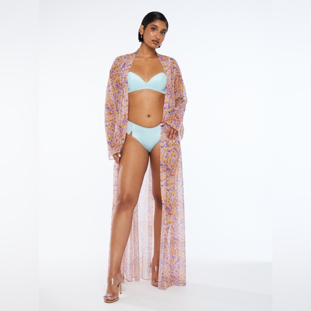 Savage X Fenty Cyber Cat Long Sheer Robe in Purple/Orange Print, SZ XS NWOT 🐱 - Picture 2 of 12